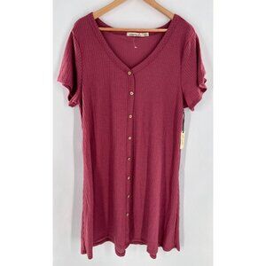 NWT Liberty Love Women's 2XL Thermal Knit Short Sleeve Dress Mauve Pink Stretch